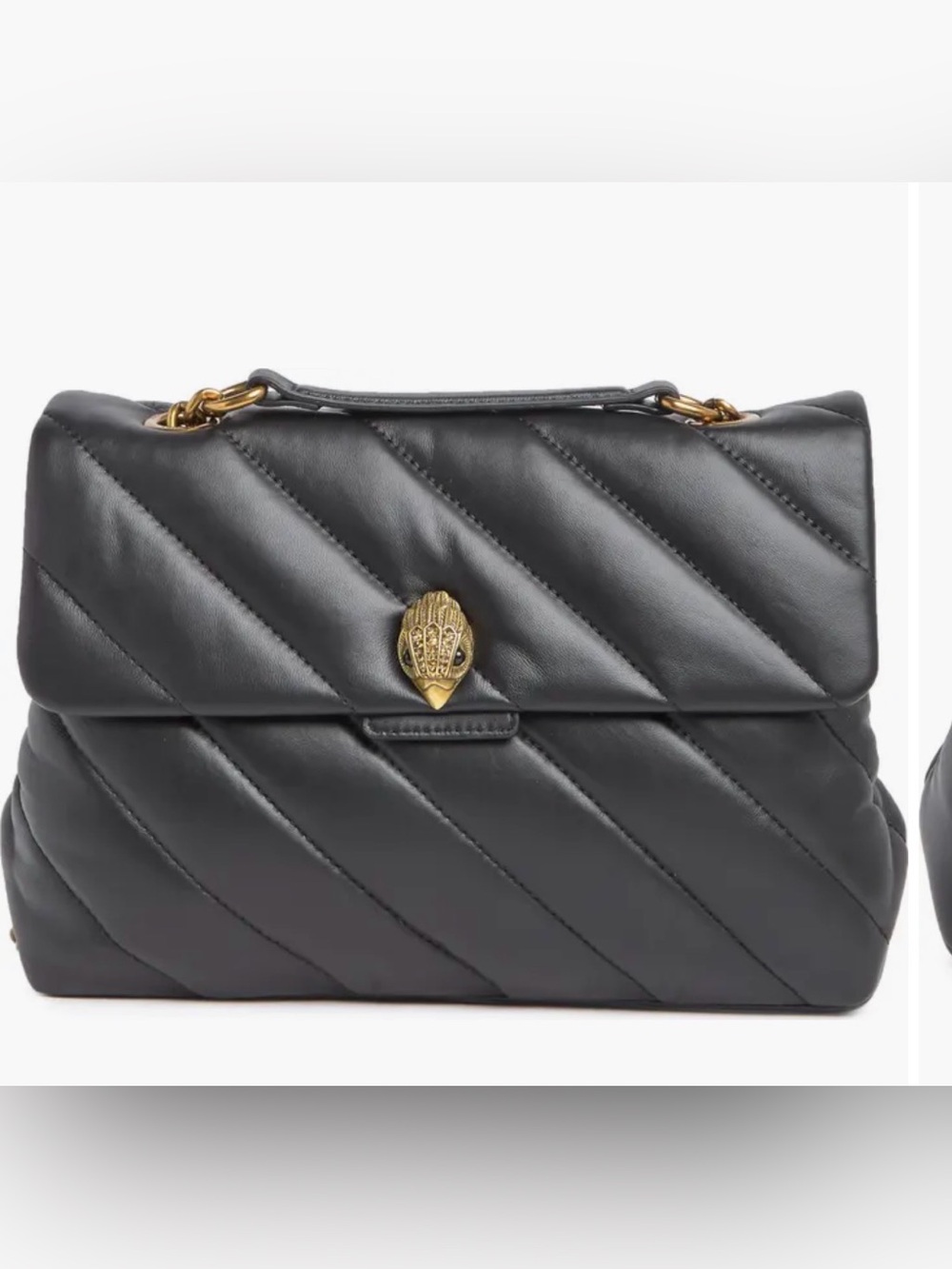 Kurt Geiger Black Leather Shoulder Bag with Gold Chain Strap . Size (L)